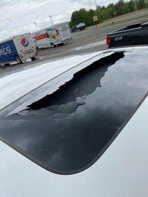 Shattered sun roof.