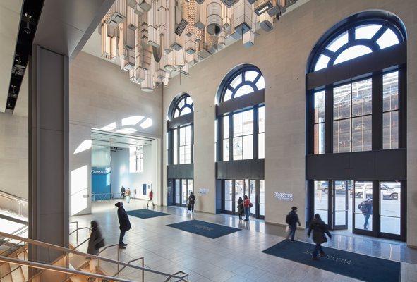 Moynihan Train Hall 31st Street Midblock Entry Hall, with Elmgreen & Dragset public art installation
Photo:  © ESD + SOM