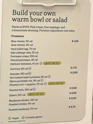 Build your own bowl or salad Premiums