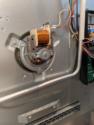 Replaced an oven convection fan motor for a customer. Complaint was loud noise and the motor was worn and vibrating. Call now!