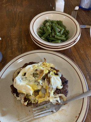 Steak burger and green beans