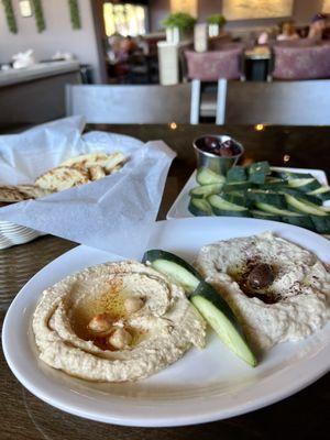 My favorite light lunch! Hummus, Baba Ganoush & olives.