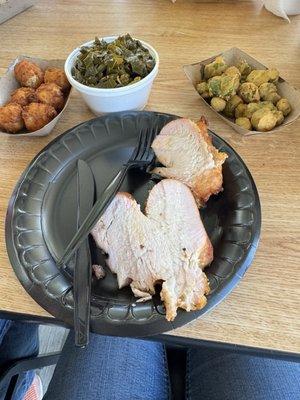 Smoked turkey platter with 2 sides plus hush puppies