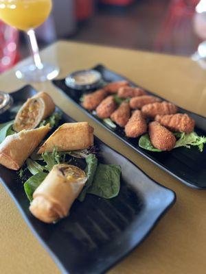 Cheese bites and Southwest Chicken Egg Rolls