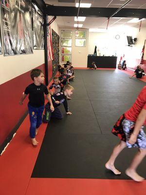 Kids class warming up