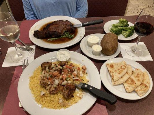 Prime rib & pork souvlaki platter