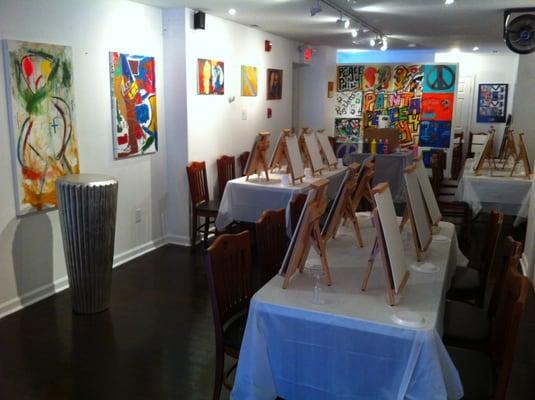 paint night at the gallery "Cocktails and Canvases"