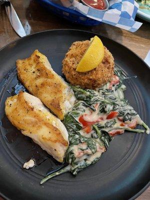 Special- Bronzed Local Tilefish, Lemon Parmesan creamed spinach, crispy crab risotto cake