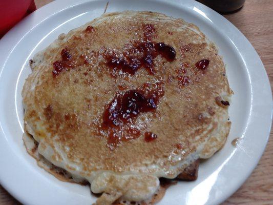 Pork sausage pancake, I used grape jelly instead of syrup.