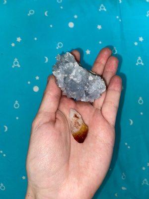 celestite and citrine point