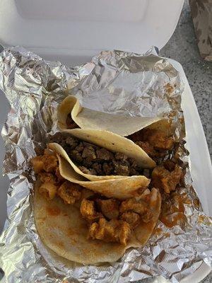 My tacos (pastor, asada and chicharron). Warning chicharron had some good kick.  Tacos