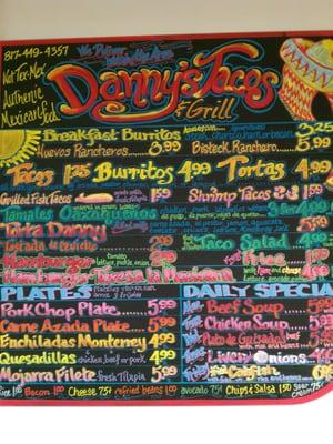 Danny's tacos menu