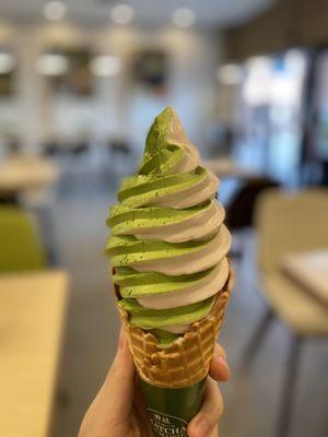 Matcha and strawberry swirl ($5.50)