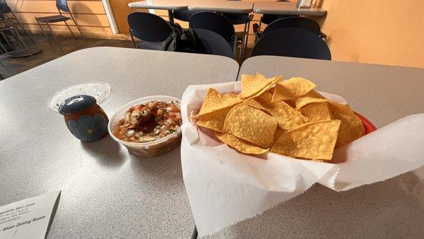 Chips and salsa...not complimentary but good.