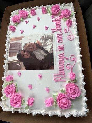 Full-size white sheet cake with fresh strawberry filling