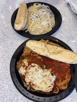 Chicken Parmesan and Fettuccine chicken Alfredo