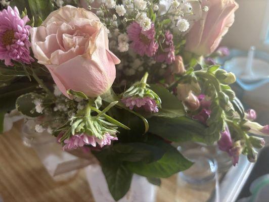 Original arrangement day 1 after I removed browner petals from roses. Everything is drooping!