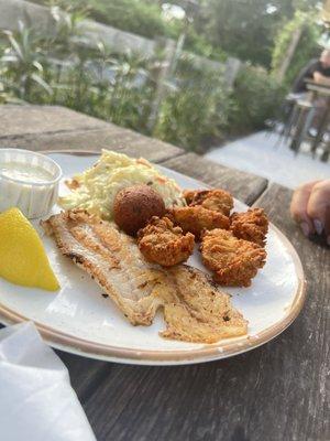 Seafood platter with fried oysters and fish