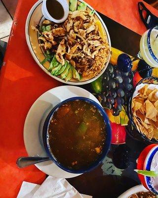 Chicken soup and salad