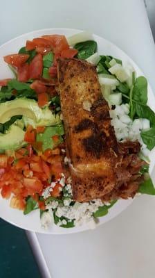 Cobb salad with grilled salmon made as a lunch special