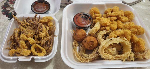 Fried calamari and fried shrimp platter