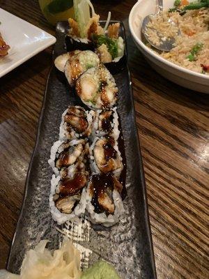 Shrimp Tempura Roll and Eel Sushi