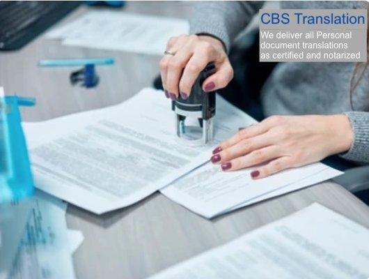 We deliver your translated documents as Certified & Notarized. You can submit for all official procedures.