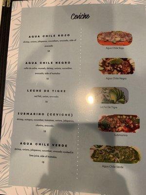 Ceviche menu