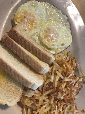 2 eggs, hash browns, toast