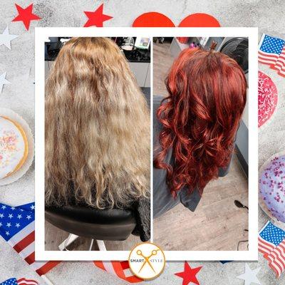 Transform your look with vibrant red hair at Savannah Salon! Embrace boldness and style. Book your appointment today for a stunning new you.