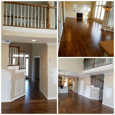 Change from natural finish to dark walnut  floors and stair railing