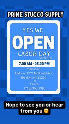 Open for Labor Day (9/2/24)