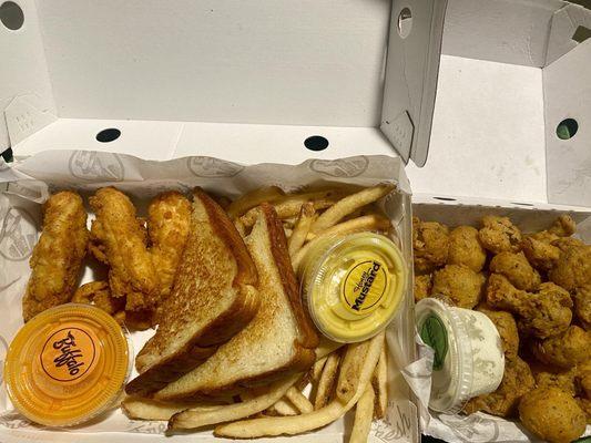 Chick's Meal & fried mushrooms.