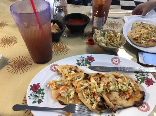 pupusas, fixings, and enormous tamarind drink