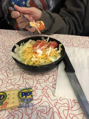 Salad served with hot hamburger