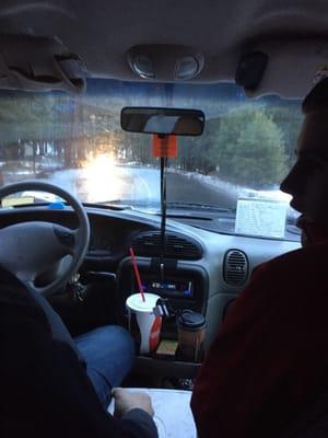 Richard getting us safely to downtown Sisters in the freezing rain!