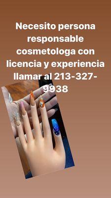 Necesito cosmetologa y manicurista