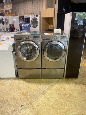 LG washer set without stands brand new are $2000 at Home Depot. here they're only 1600 with stands. Stands or $296 apiece