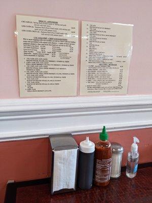 Menu and sauces. Clean and tidy