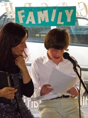 Book Talk Evening in downtown Burlingame. Students read their published books to family and community audience.