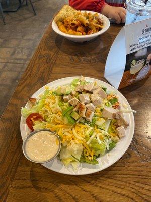 Lunch sized pasta and chopped salad