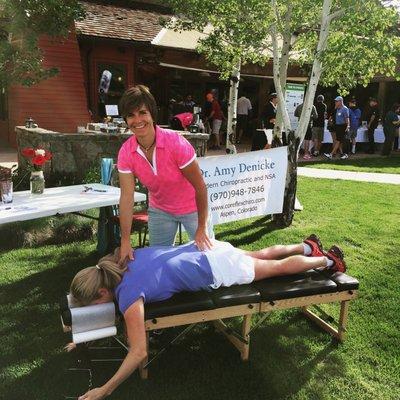 Dr. Amy serving at a charity golf tournament in Snowmass Village, CO