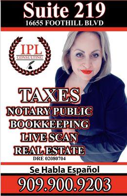 IPL Consulting taxes, bookkeeping, notary public, live scan, real estate and more