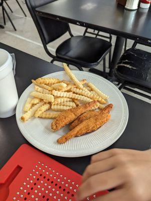 Kids meal: chicken strips & fries. Full of goodness.