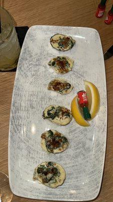 Oysters, Rockefeller.  The flavor was fantastic, but I've never had such small oysters.  they should tell you they're  petite oysters.