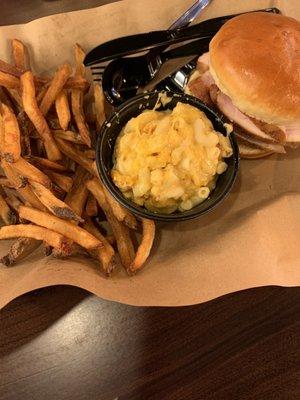 Turkey sandwich, side of mac n cheese, order of fresh cut fries