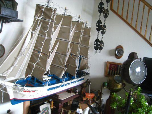 " FOLK ART " 4 MAST SAILING SHIP - HAND CRAFTED WOOD