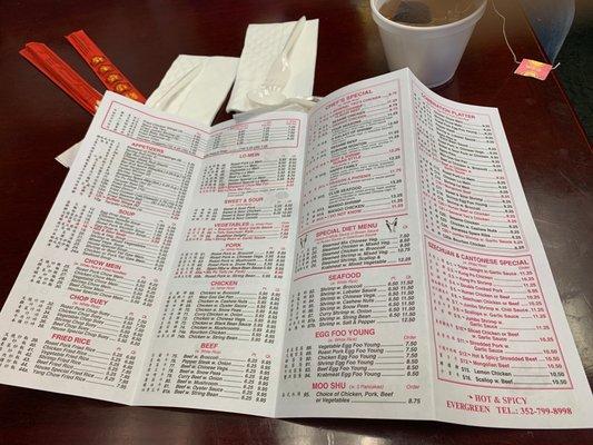 Take out menu