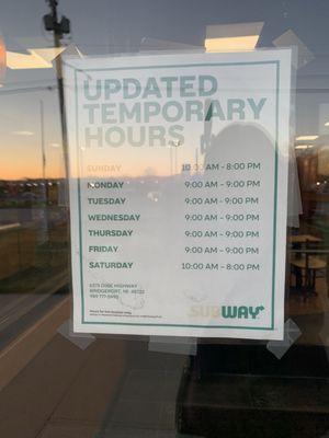 Updated Temporary Hours