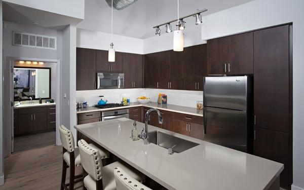 Spacious and dramatic kitchen space in the Goldwater Penthouse.